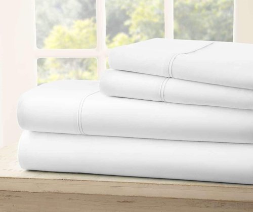 Elegant Decor Queen Bed Sheet Set - 300 GSM Double Brushed Microfiber - 16 Inch Deep Pockets, Luxury Quality, Wrinkle Resistant, White