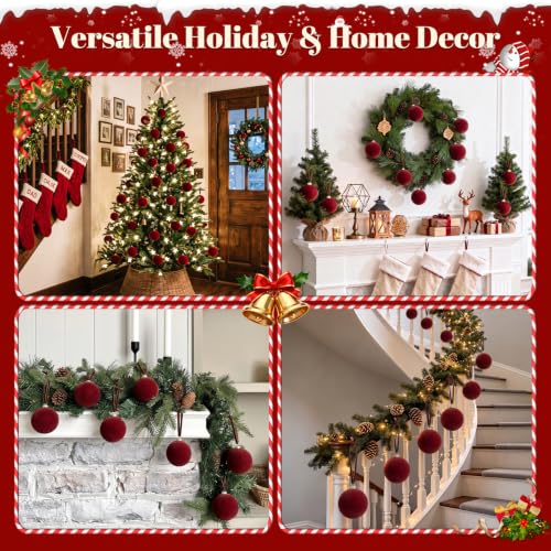 Red Velvet Christmas Tree Ornaments Set - 15 Shatterproof Holiday Decorations