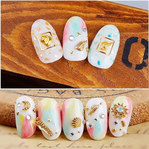 Gold Ocean Nail Art Metal Studs 3D Summer Beach Charms 12 Styles