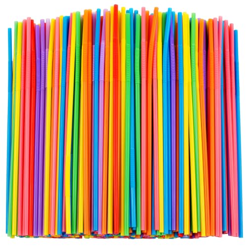 100 Pack Colorful Flexible Plastic Straws - Individually Wrapped, 12.8" Long