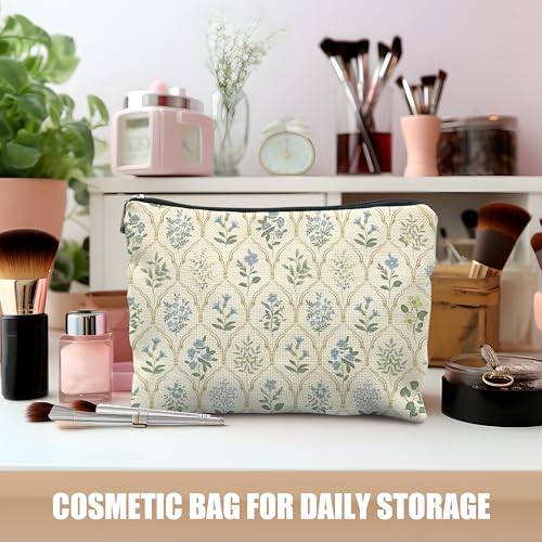 Vintage Blue Floral Makeup Bag Chinoiserie Toiletry Pouch