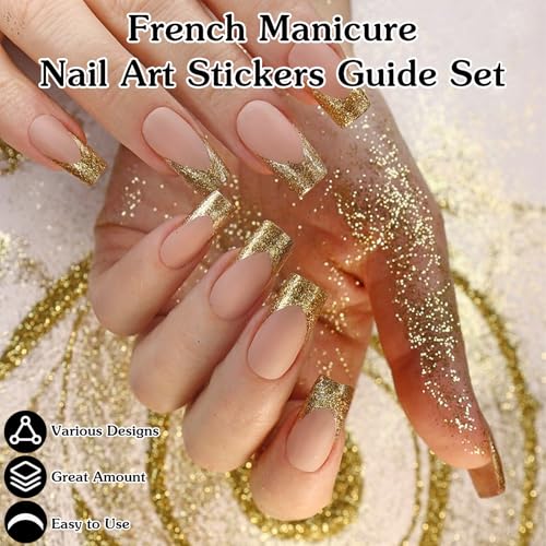 Heclia 30 Sheets French Tip Nail Guides Self-Adhesive Black Stickers