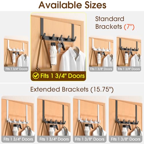 Heavy Duty Over Door Hooks Hanger for Coats & Towels - Black
