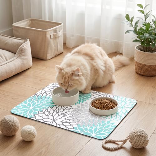Findosom Dish Drying Mat and Sink Splash Guard Set - 12" x 20", Teal Floral