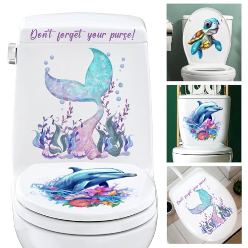 Ocean Animals Toilet Seat Stickers - 3pcs Waterproof Decals