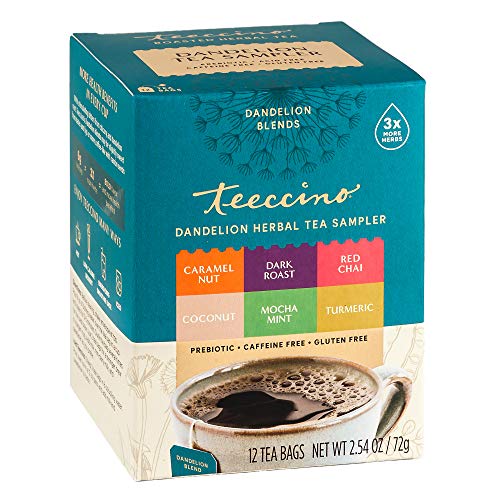 Teeccino Dandelion Tea Sampler - 12 Count Variety Pack, Caffeine-Free