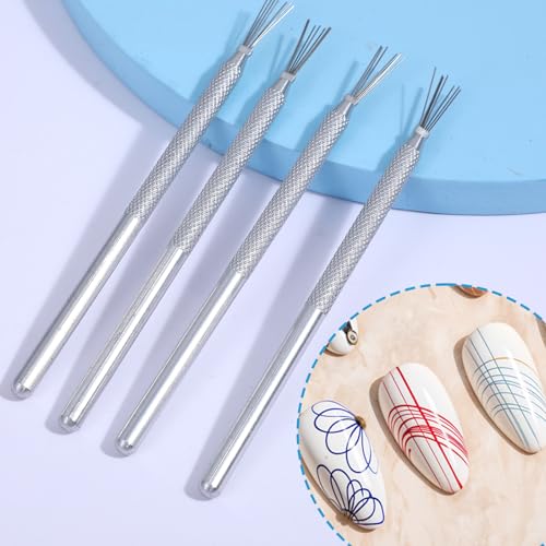 MBAIYO 4 Pcs 7 Pin Nail Liner Art Brush Stainless Steel Stripe Lines