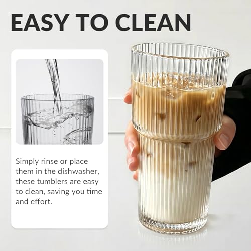 Puraville 20oz Ribbed Glass Cup with Lid and 2 Straws - 1 Pack