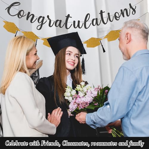 Graduation Decorations 2026 Pre-Strung Glitter Banner with Cap
