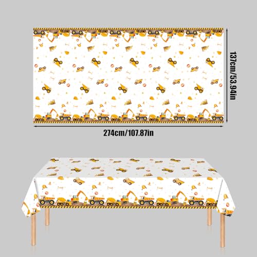BOXOB Construction Tablecloths, 54x108 Inch Plastic Party Covers 2pcs