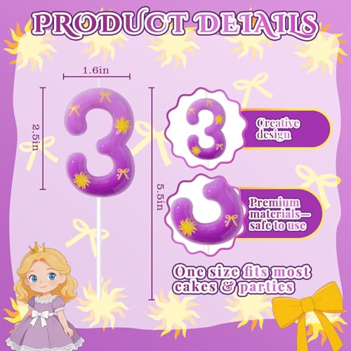 Purple Number 3 Birthday Candle - Fun Sun Cake Decoration