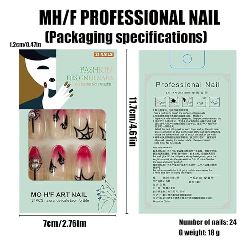 Halloween Press on Nails Medium Almond Fake Nails with Spider Web Designs