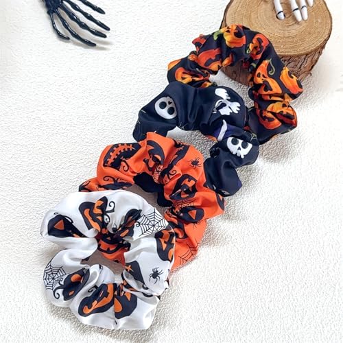LYLYNB Halloween Hair Scrunchies 4Pcs Soft Elastic Pumpkin Hair Ties