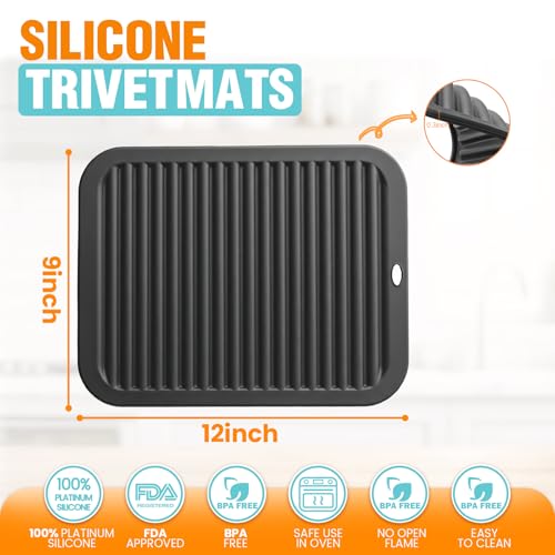 Silicone Trivets for Hot Pots and Pans - 12x9 Inch Non-Slip Mat