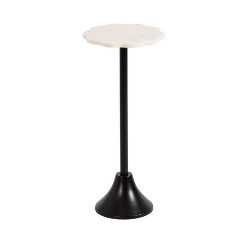 Kate and Laurel Sanzo Modern Pedestal Drink Table, 10 x 10 x 23, White Marble and Black, Decorative End Table with Scalloped Marble Tabletop for Use as Small Plant Stand or Cute Martini Table