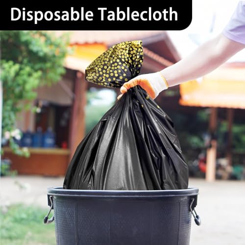 Kopokita Black and Gold Dot Disposable Tablecloths - 2 Pack, 54x108 Inch