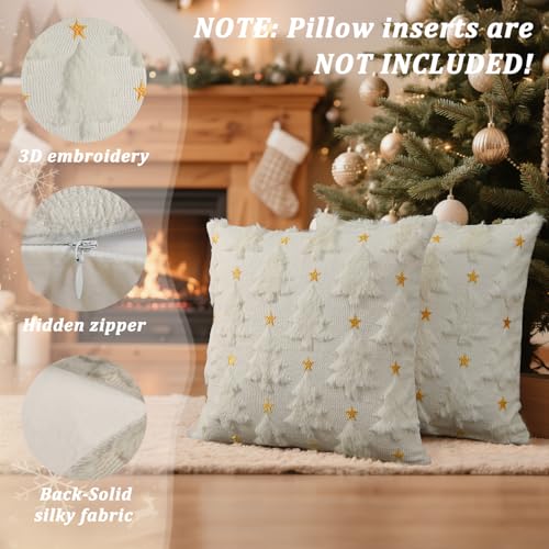 Christmas Pillow Covers Set of 2, 20" x 20" Cream White Soft Plush Faux Fur