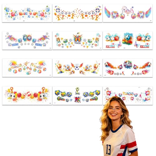 World Cup Watercolor Temporary Tattoos, Waterproof Football Face Stickers