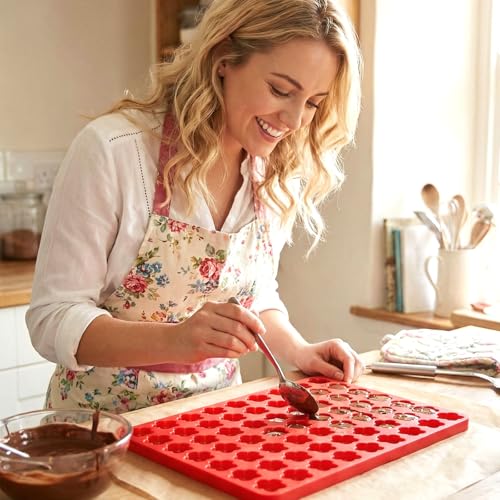 Fiyooau 70-Cavity Silicone Flower Candy Mold with Scraper for Chocolate and Gummies