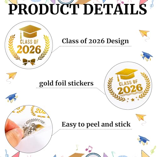 Class of 2026 Graduation Stickers - 120pcs Gold Foil Seals