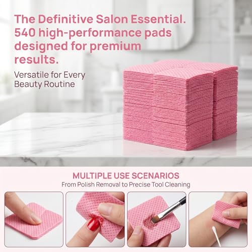 ToNewBe Lint-Free Nail Wipes 540PCS - Ultra-Absorbent Non-Woven Polish Remover Pads