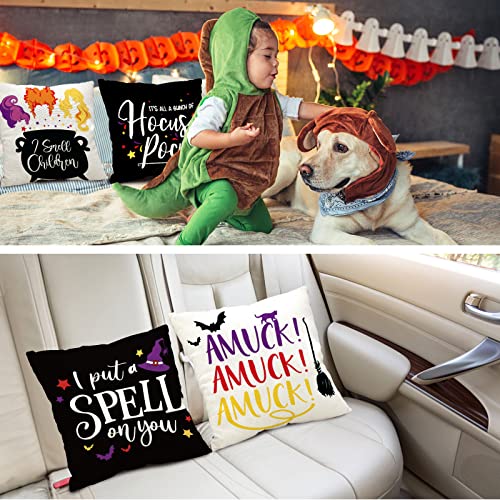 Halloween Pillow Covers Set of 4 - 18x18 Linen Hocus Pocus Decor