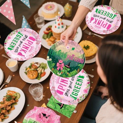 41pcs Witch Party Decorations Set - Pink and Green Birthday Tableware 01