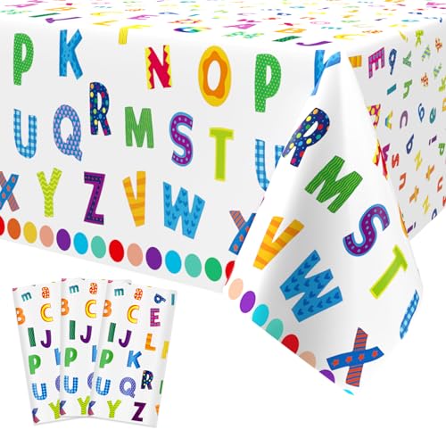 3-Pack ABC Alphabet Tablecloths - 54x108 Inch Educational Party Covers
