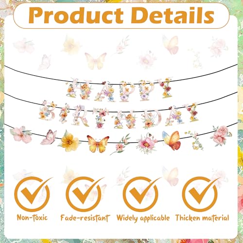 Wildflower Birthday Party Decorations Set - 3 Pre-Strung Banners