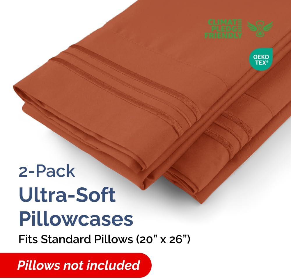 Skiennix Standard Pillow Cases Set of 2 - Soft Hotel Quality, Wrinkle-Free & Stain Resistant - Terracotta