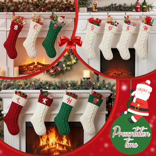 Large 18'' Christmas Stocking with Initial G - White/Red Knit Monogram Stocking