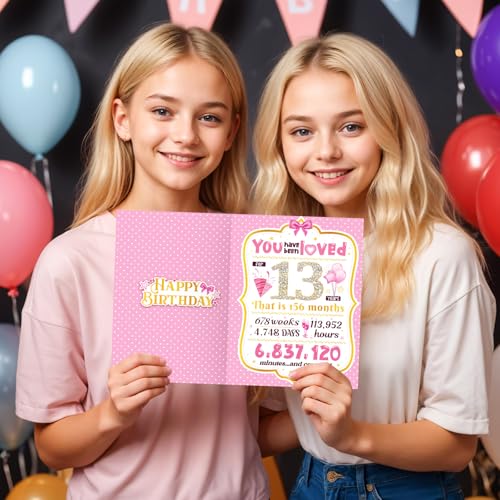 TSVATE 13th Birthday Card for Girls - Pink & Gold Design