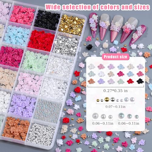 editTime 3D Flower Nail Art Charms with Bubble Beads & Pearls