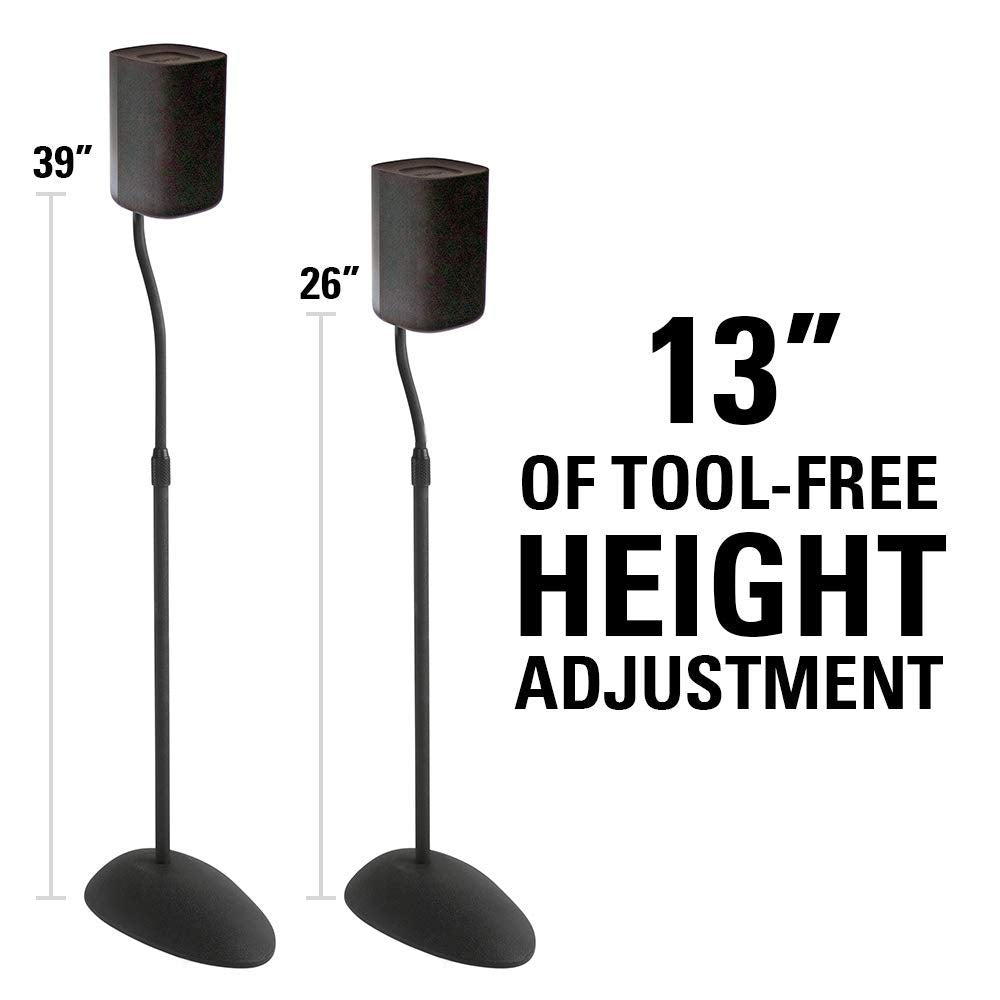 SANUS Height Adjustable Speaker Stands for Home Theater - Durable Design w/Tear Drop Base Fits Speakers up to 4lbs - 13" of Tool-Free Height Adjustment - Easy DIY Assembly