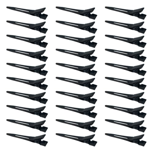 SimautHawk 30 Pcs Alligator Hair Clips 1.77 Inch Black Metal Hair Clips for Styling Salon and DIY Hair Bows