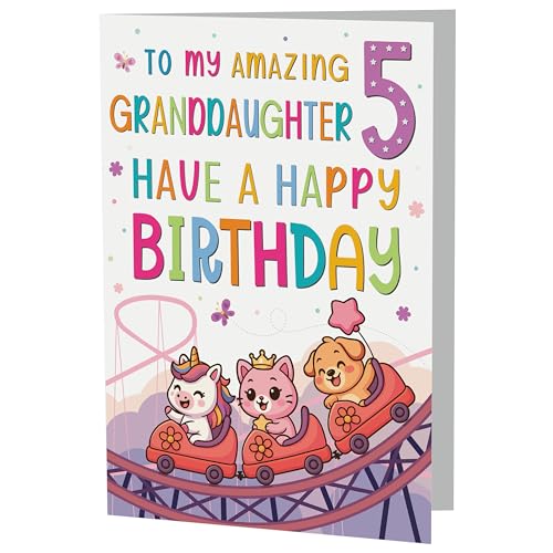 5th Birthday Card for Granddaughter - Rollercoaster Theme A5 Greeting Card