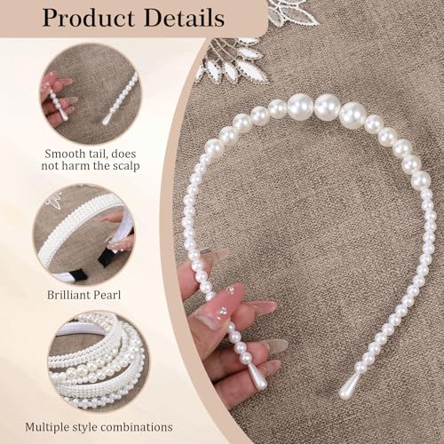 6 Pack Faux Pearl Headbands for Women Wedding Hair Accessories