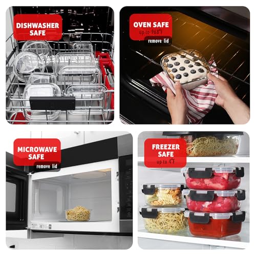 Nestl 24pc (12 Airtight, Freezer Safe Food Storage Containers and 12 Lids), Pantry Kitchen Storage Containers, Glass Meal Prep Container for Lunch, Glass Storage Containers with Lids Black