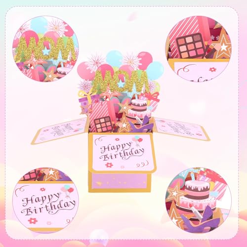 Gosknor 3D Happy Birthday Pop Up Card for Mom with Envelope