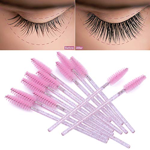 Tbestmax 100-Pack Disposable Eyelash Brushes & Mascara Wands - Pink
