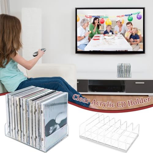 Philbinden Acrylic CD Holder Rack - 2 Piece CD Storage Organizer for 28 CDs