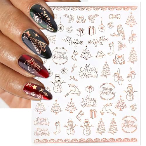 IDDFEVE Christmas Nail Stickers 6 Sheets Rose Gold 3D Snowflake Elk Decals