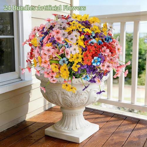 24 Bundles of UV Resistant Artificial Flowers - Realistic Silk Decor