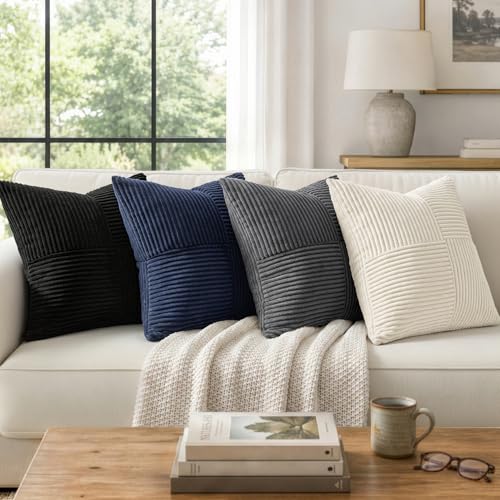 MIULEE Black Corduroy Throw Pillow Covers 18x18, Set of 2
