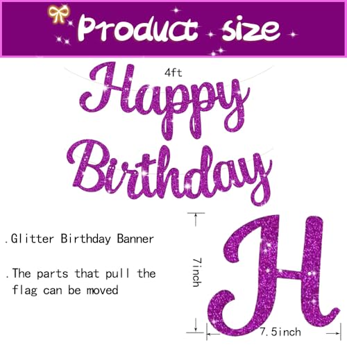 Happy Birthday Banner - Glitter Purple Party Decorations for Women