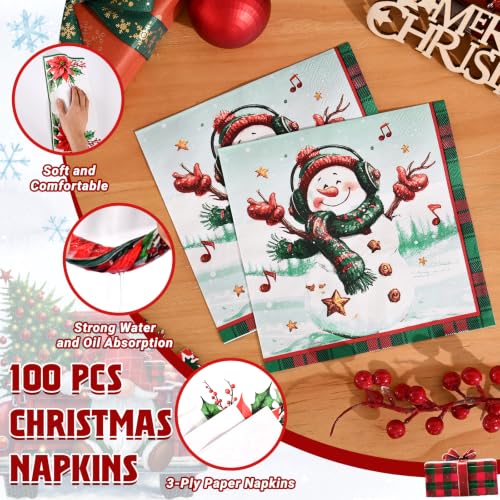 Christmas Disposable Paper Plates and Napkins Set - Snowman & Festive Design, Heavy Duty 9-Inch Dinnerware for Holiday Parties