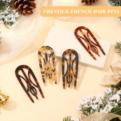 Glaudmeiss 4PCS French Hair Pins - Tortoise Shell U Shaped Hair Styling Pins for Updos and Buns