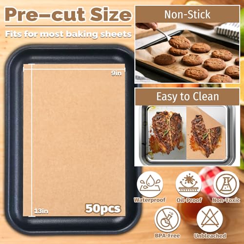 MAQIHAN Unbleached Non-Stick Parchment Paper Sheets - 50 PCS, 9x13 inch