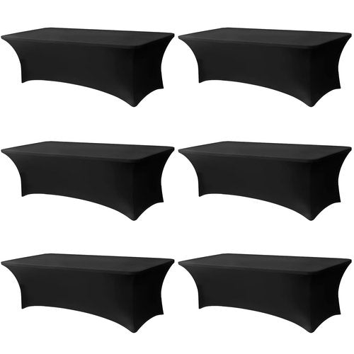 Lemict Black Tablecloths 96x30 Inch Table Cloths for 8 Foot Rectangle Tables, Wrinkle Resistant Washable Rectangular Spandex Fabric Table Cover for Vendor Dining Wedding Banquet Camping Party - 6 Pack