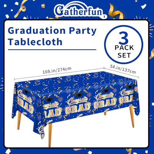 Graduation Tablecloths Disposable Blue 54x108 Inch 3PK